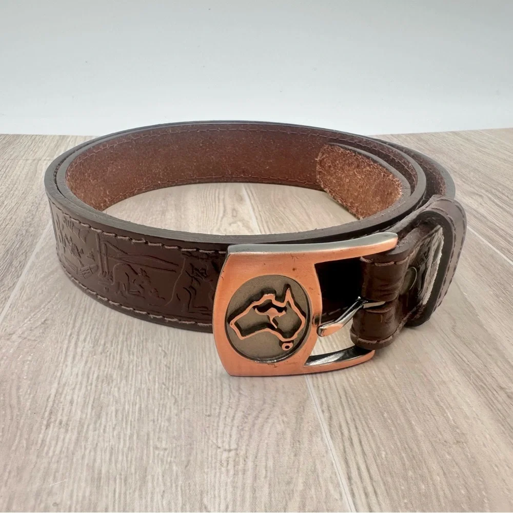 Australian Tooled Leather Belt Kangaroos Boomerangs Size 36 | Made in Australia